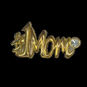 #1 MOM Gold Tone Vintage Brooch Pin 2" Mother Love Number ONE Mom Gift